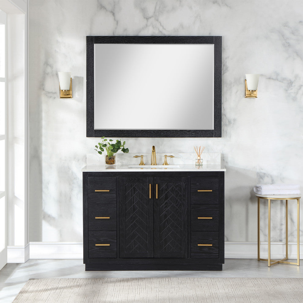 Altair Gazsi Black Oak Bathroom Vanity Set, 48", With Mirror