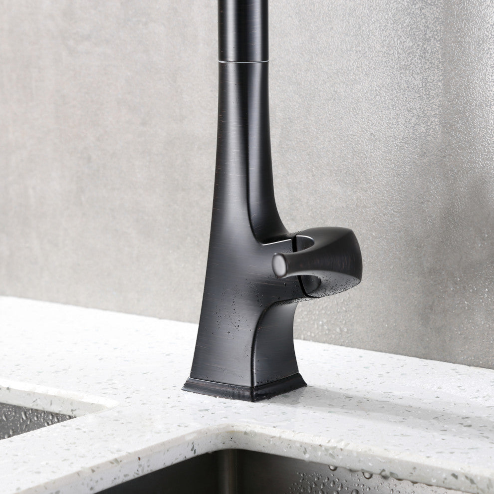 Luxier KTS20-T Single-Handle Pull-Down Sprayer Kitchen Faucet, Oil Rubbed Bronze