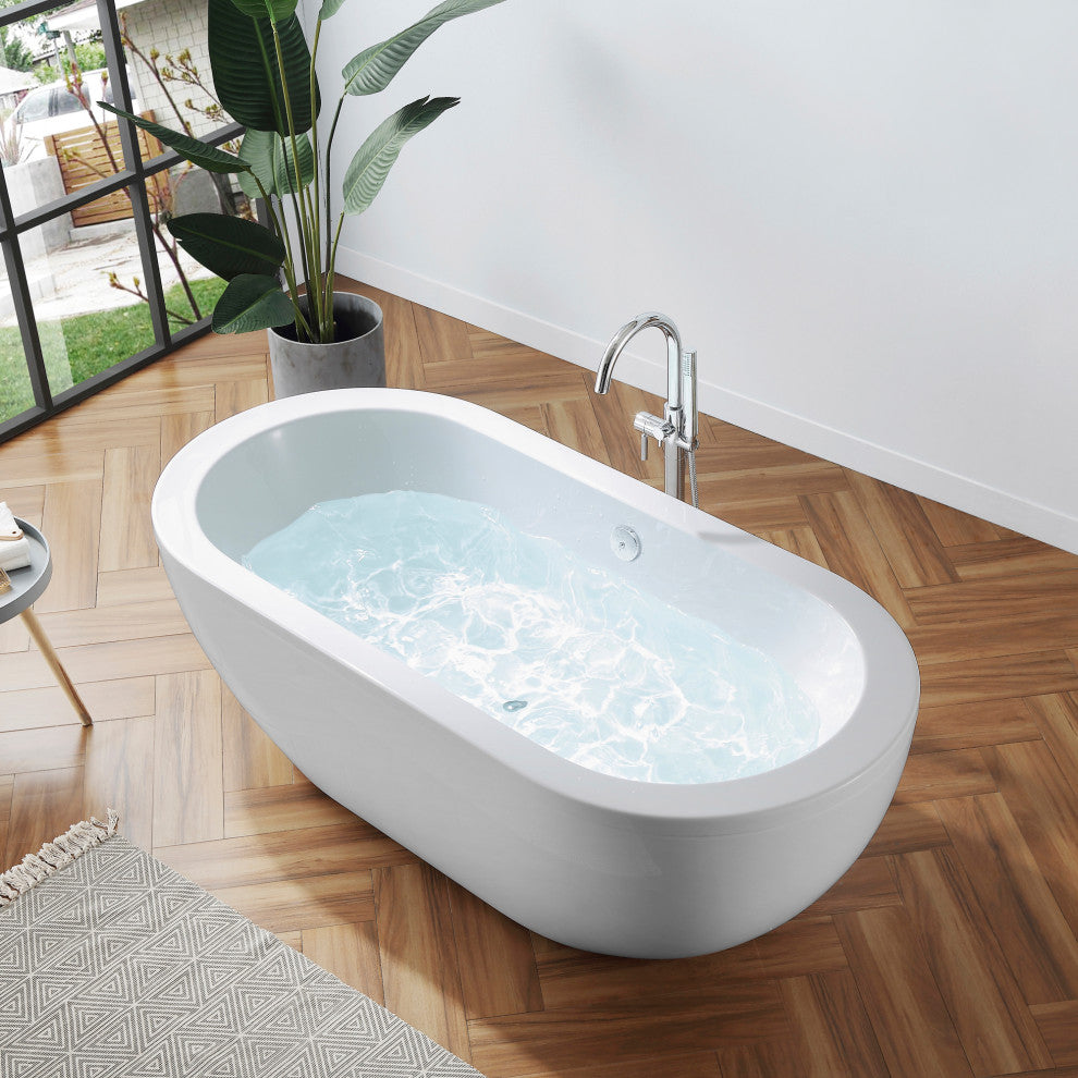OVE Decors Serenity Freestanding 71" Acrylic Center Drain Bathtub in White