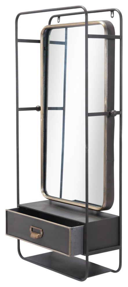Frame Wall Mirror, Rectangular, Glass, Steel Metal, Black, Gold, Bedroom Living