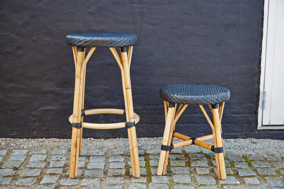 Simone Rattan Bistro Stool, Black