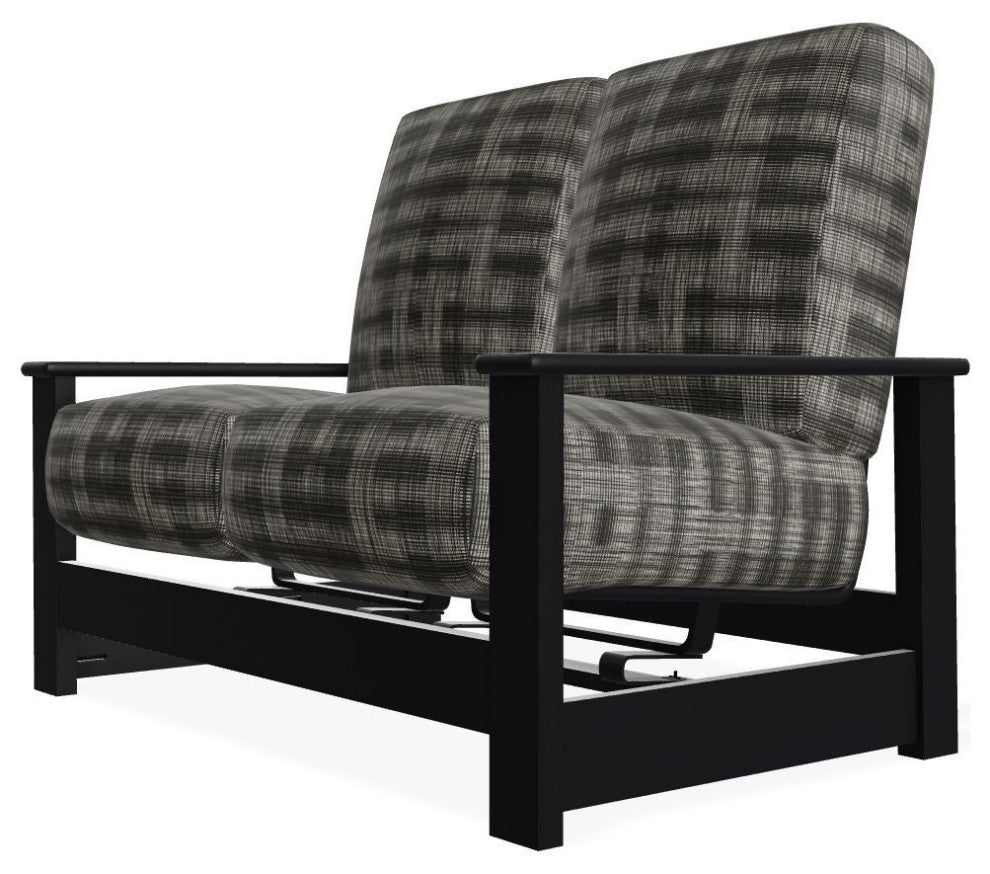 Leeward Deep Seat Outdoor Loveseat with Hidden Motion, Illusion Plaid Onyx/Black