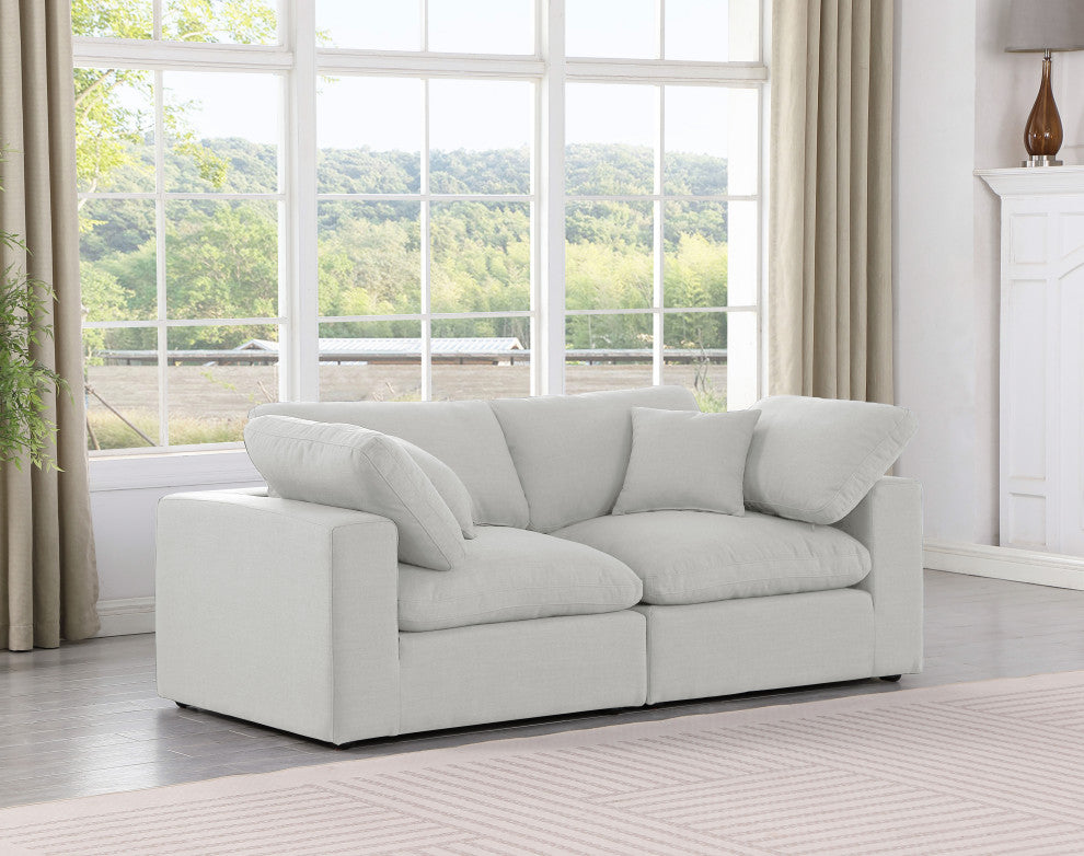 Comfy Upholstered Modular Sofa, White, 2-Piece: 2 Corner Chair, Linen Textured Fabric