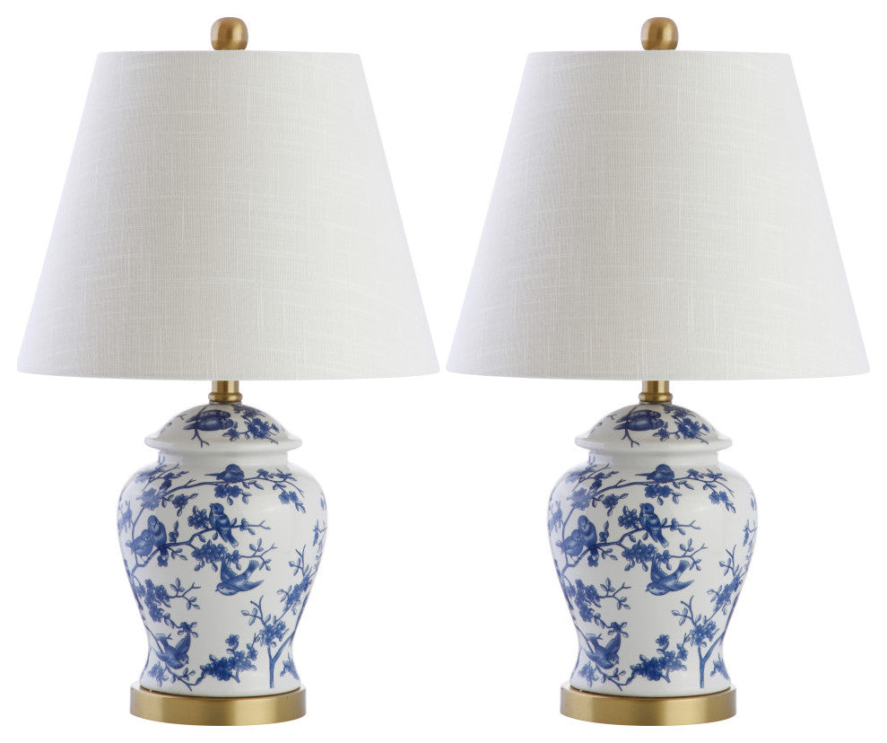 Penelope 22" Chinoiserie Table Lamp, Blue and White, Set of 2