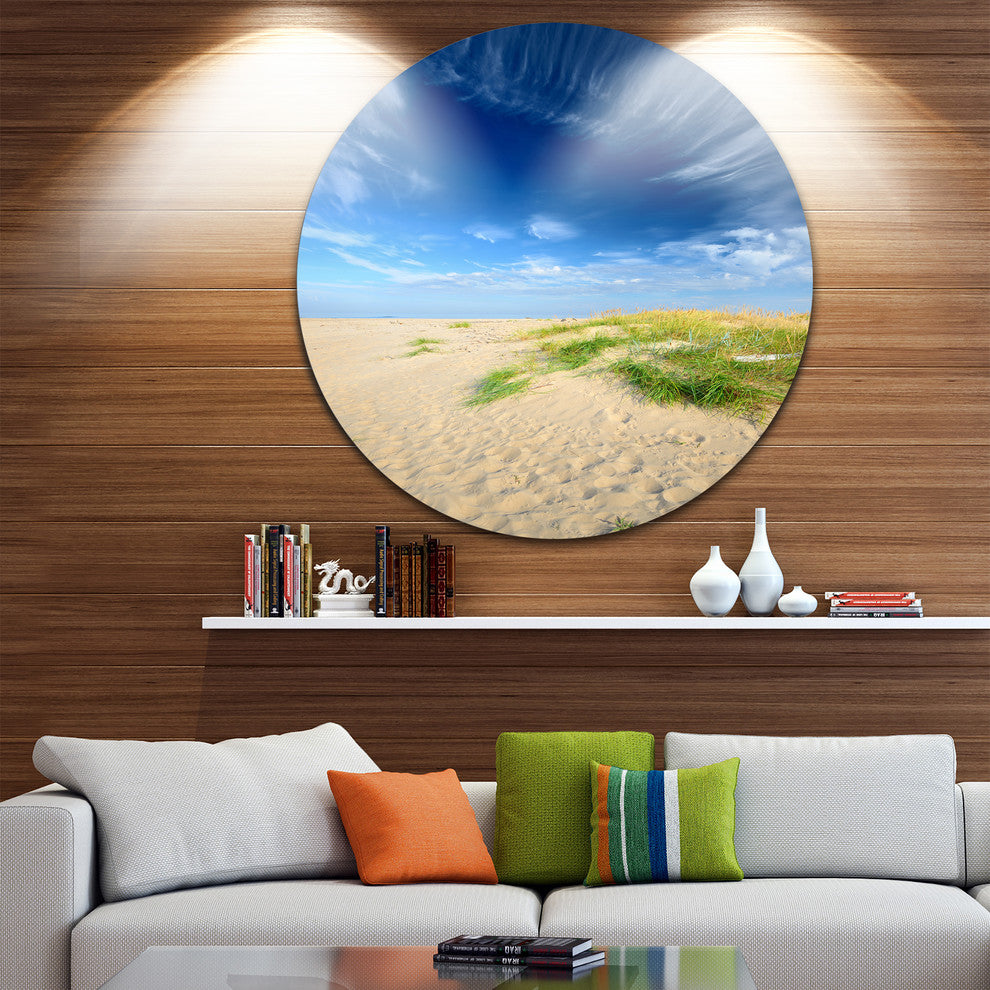 Baltic Sandy Beach, Landscape Photo Round Metal Wall Art, 11"