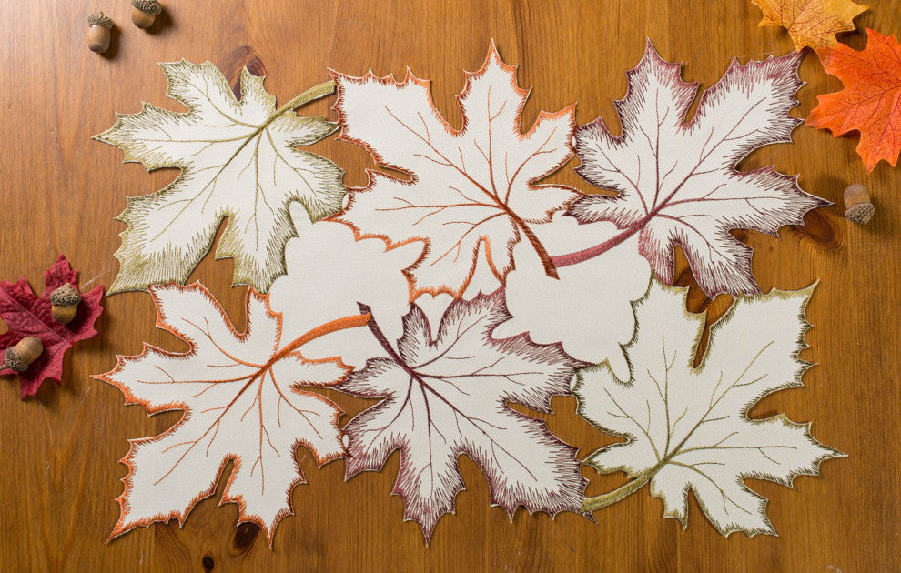 Placemat Embroidered Leaves, Set Of 4