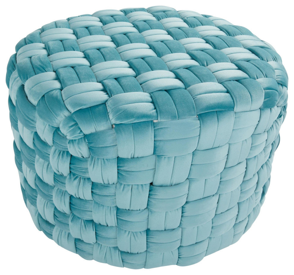 Braided Round Ottoman, Ice Blue Velvet, 24"