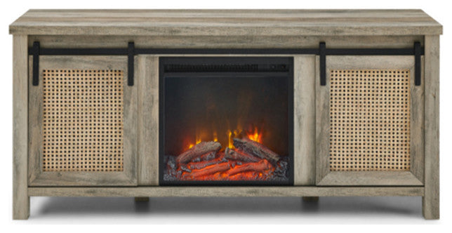 Farmhouse fireplace tv stand 65 inch grey Cabinet Door with wood 4 Storage Shelv