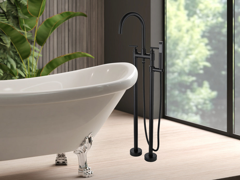 CastelloUSA Saturn Double Handle Clawfoot Tub Filler Faucet, Matte Black, Standard Handle