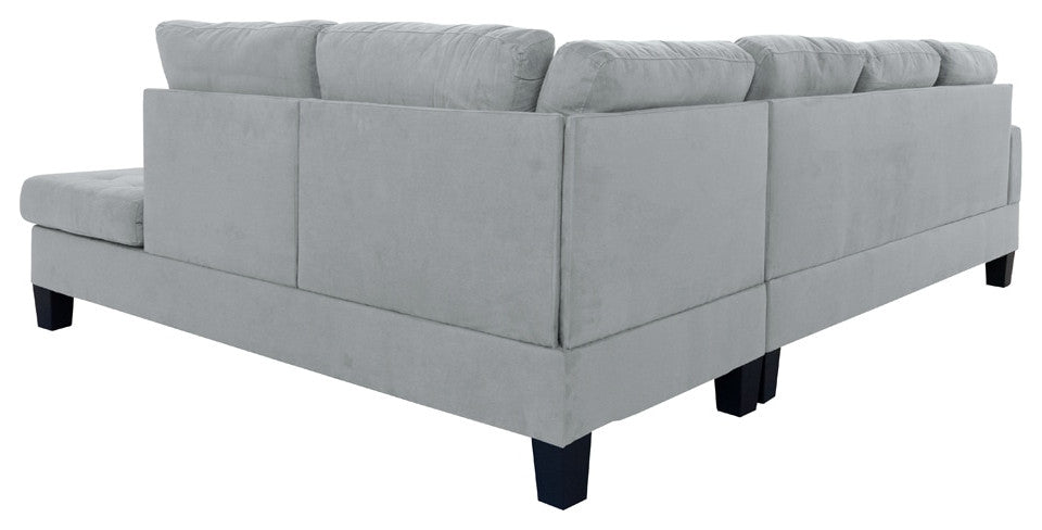 Microfiber Sectional Sofa With Reversible Chaise and Ottoman, 3-Piece Set, Gray