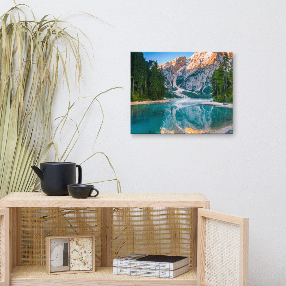 Misty Lake and Snow-cap Mountain Reflections Canvas Wall Art Prints, 16" X 20"