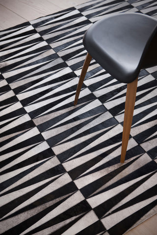 Mid-Century Modern Leather Rug with Patterns, Opal by  Linie, Black, 8'3"X11'6"