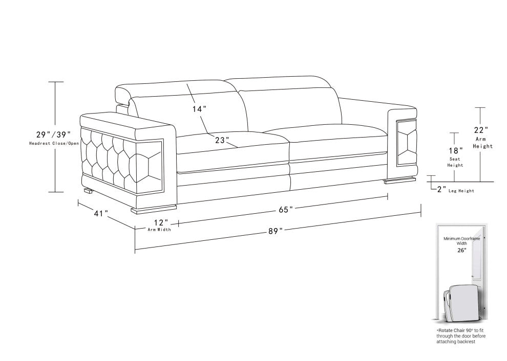 Rome Contemporary Genuine Italian Leather Sofa Dark Gray