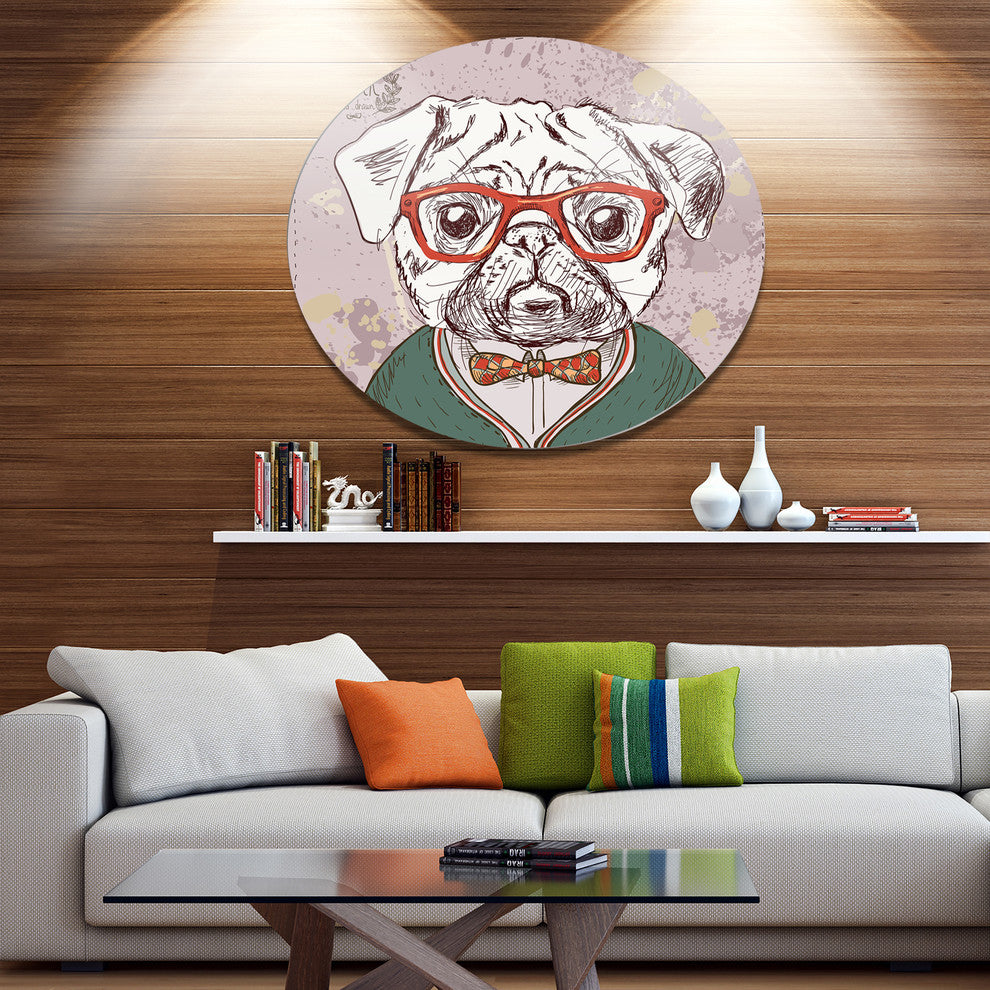 Hipster Pug Dog In Vintage Style, Animal Round Wall Art, 23"