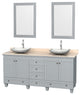 Acclaim Oyster Gray DBL Vanity 24" Mirrors 72" Ivory Marble, White Carrera Marbl