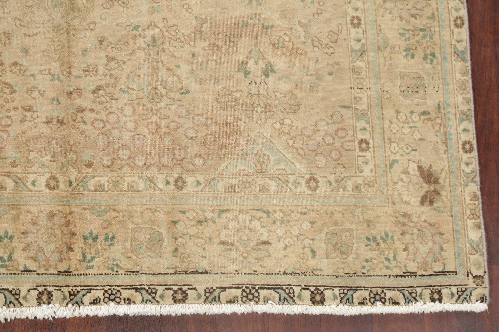 Consigned, Vintage Distressed Traditional Handmade Persian Area Rug, Brown, 7x10