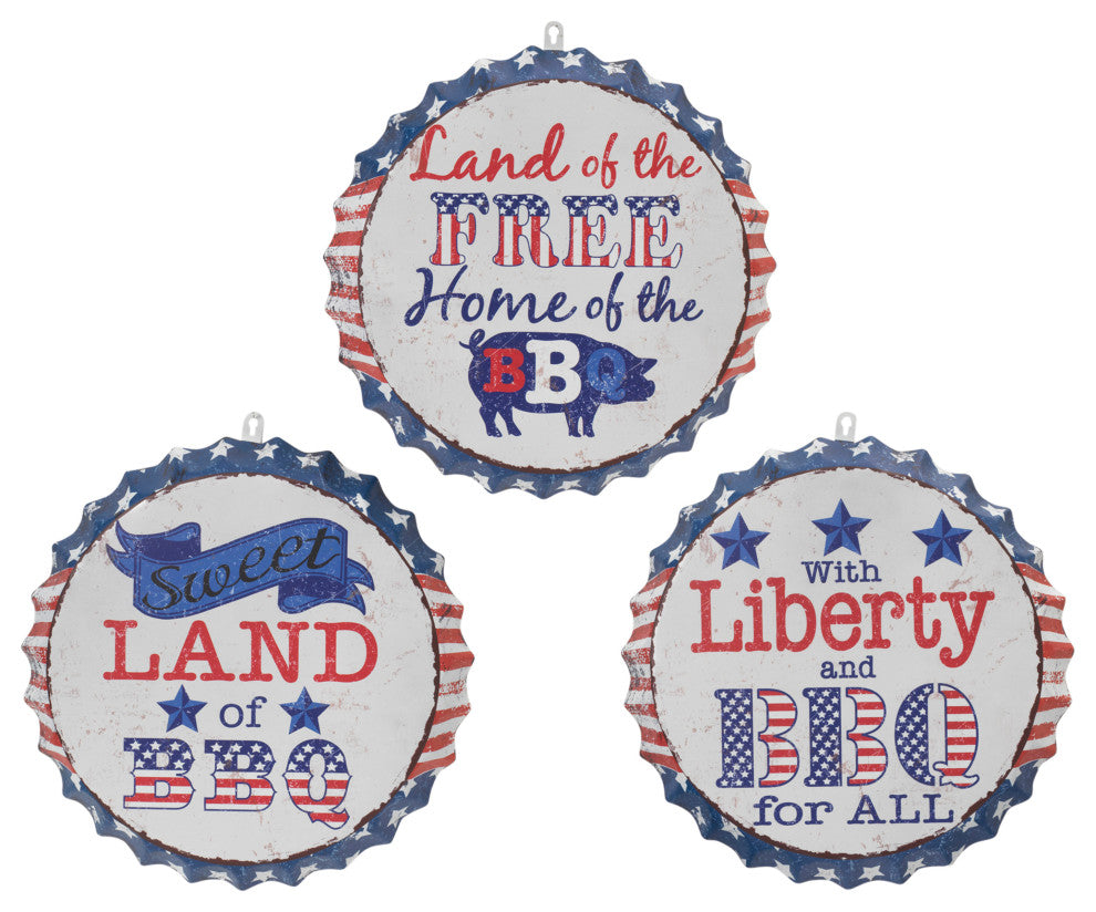 Set of 3, 16.5"Americana BBQ Bottle Tops