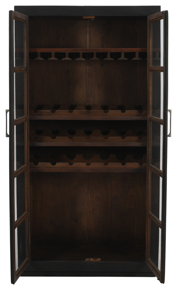 Fernious Tall Wine Cabinet, Dark Gray Finish on Mango Solid Wood