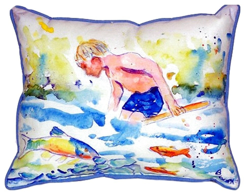 Boy & Fish Small Indoor/Outdoor Pillow 12x12 - Set of Two