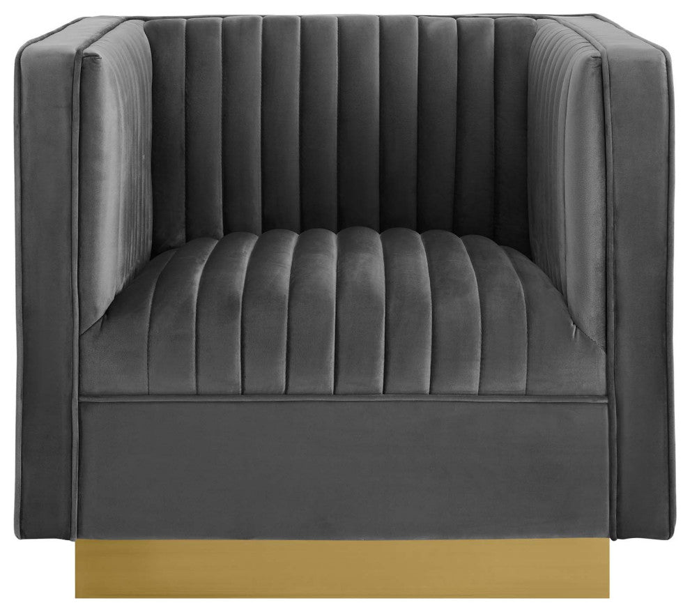 Sanguine Vertical Channel Tufted Accent Performance Velvet Armchair Gray