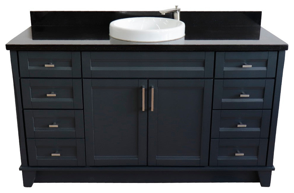 61" Single Sink Vanity, Dark Gray Finish And Black Galaxy Granite