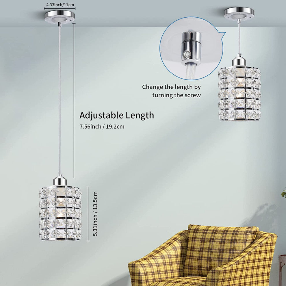 Modern Crystal Pendant Light Adjustable Hanging Pendant Lighting With Chrome