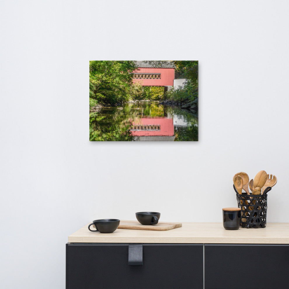The Reflection of Wooddale Covered Bridge Canvas Wall Art Print, 18" X 24"