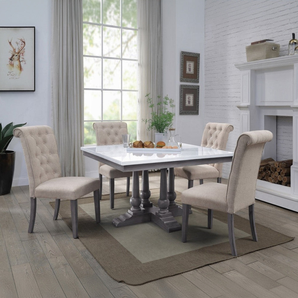 ACME Yabeina Artificial Marble Square Top Dining Table in White and Gray Oak