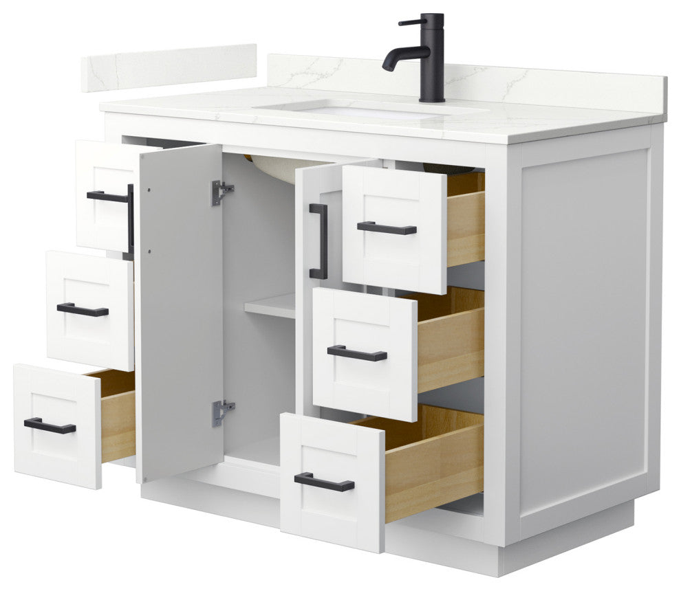 Miranda 42" Single Vanity, Quartz Top, 1-Hole, Black Trim