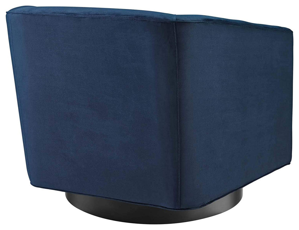 Velvet Swivel Accent Chair with Cushioned Seat and Barrel Back for Living Room, Midnight Blue