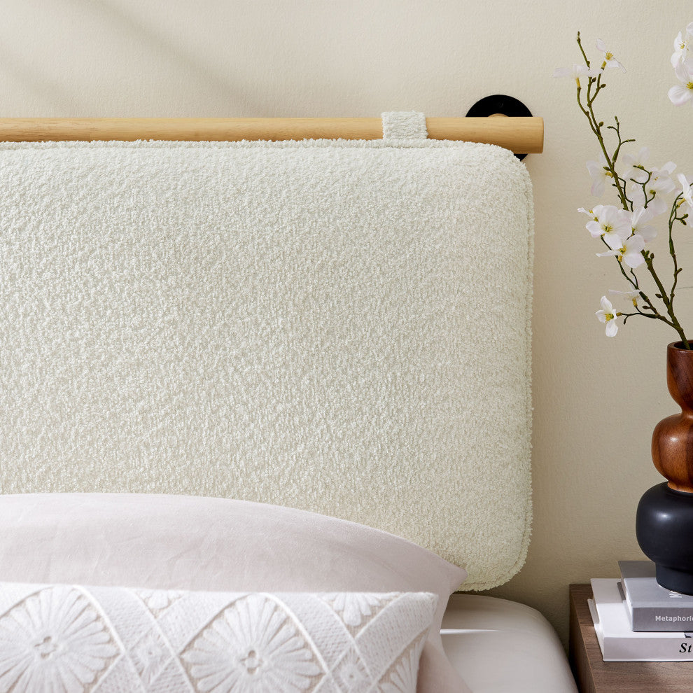Anela Wall-Mounted Chenille Upholstered Twin Headboard, Cream Natural