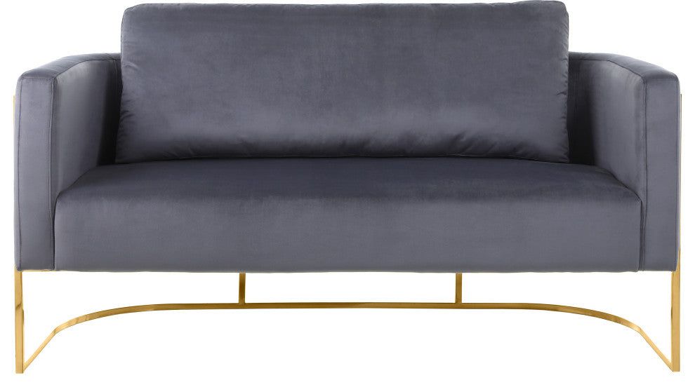 Casa Velvet Upholstered Loveseat, Grey, Gold Finish