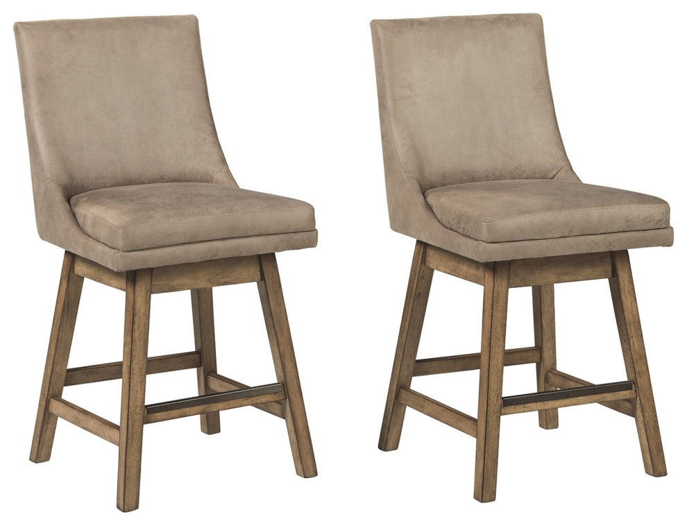Benzara BM231381 39" Leatherette Padded Swivel Barstool, Set of 2, Beige