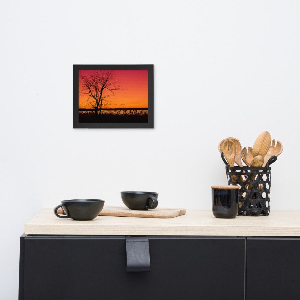 Burning Skies Rural Landscape Framed Photo Paper Wall Art Print, Black, 8" X 10"