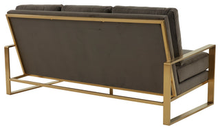 LeisureMod Jefferson Modern Design Velvet Sofa With Gold Frame, Dark Gray