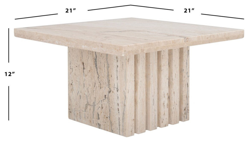 Safavieh Couture Olivia Square Travertine Accent Table Off White