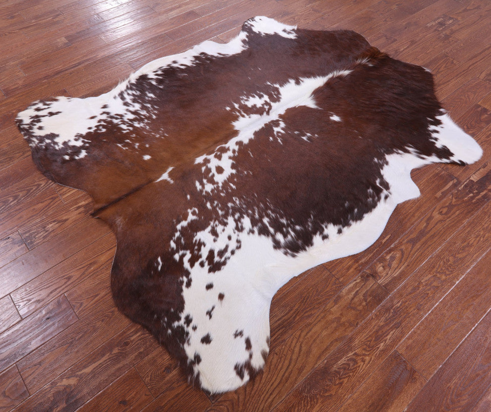 6' 9" X 5' 11" Brown and White Natural Cowhide Rug C2362