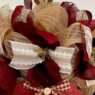 Country Rustic Valentines Day Heart Wreath Handmade Deco Mesh