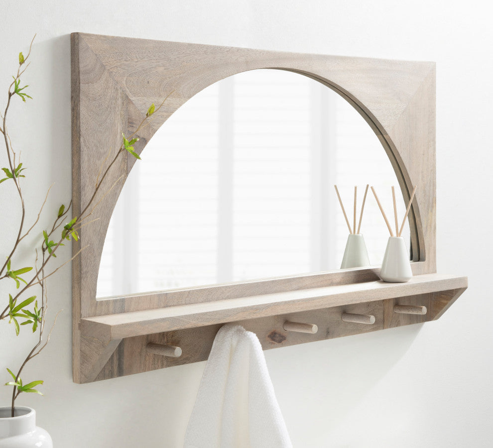 Andover Arch Mirror With Hooks, White 24x36