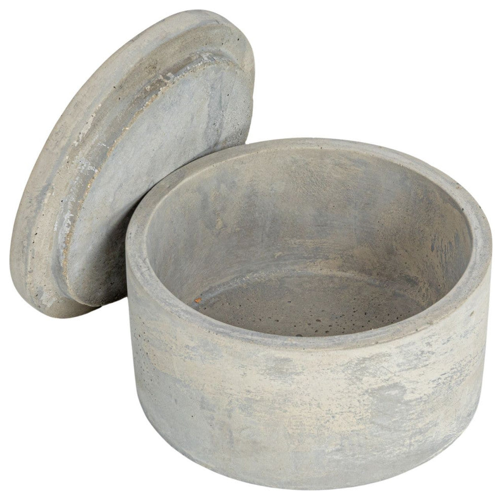 Gray Round Decorative Cement Boxes With Lids, 2-Piece Set