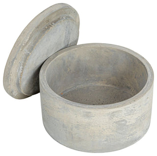 Gray Round Decorative Cement Boxes With Lids, 2-Piece Set