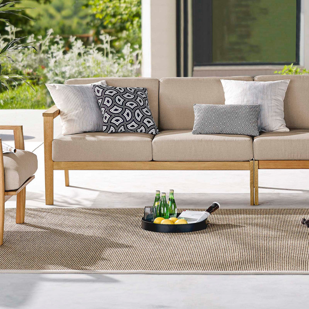 Lounge Loveseat Sofa, Wood, Brown Natural Taupe Gray, Modern, Outdoor Patio Cafe