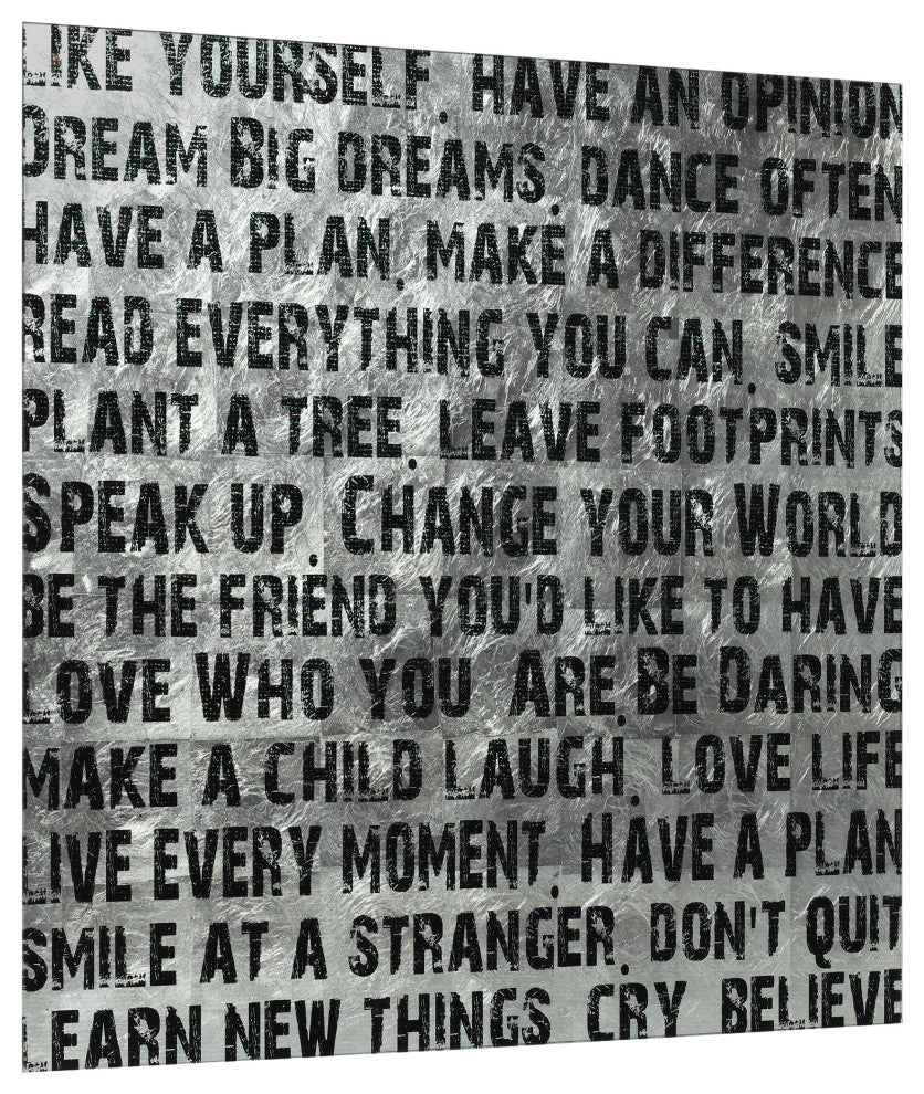 "Words & Quotes" Reverse Printed on Tempered Glass With Silver Leaf Wall Art