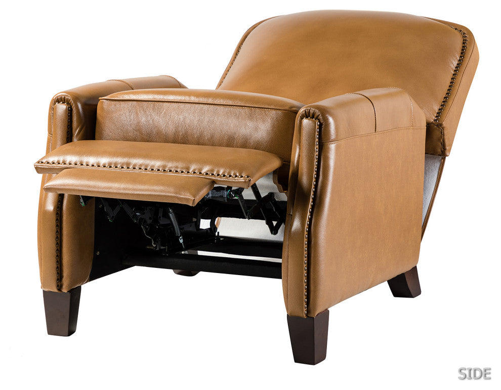 Genuine Leather Cigar Recliner With Nail Head Trim, Camel