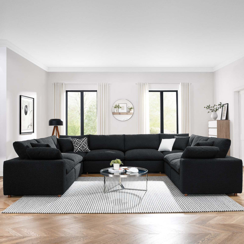 Commix Down Filled Overstuffed Boucle Fabric 8-Piece Sectional Sofa, Black