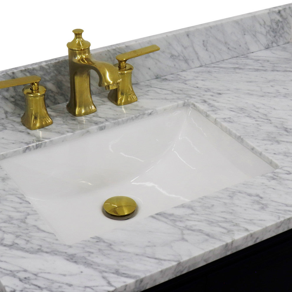 37" Single Vanity, Blue Finish With White Carrara