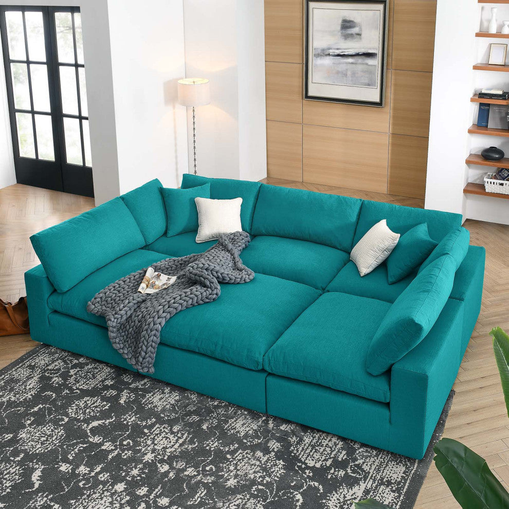 Modular Sectional Deep Sofa Set, Teal Blue, Fabric, Modern, Lounge Hospitality