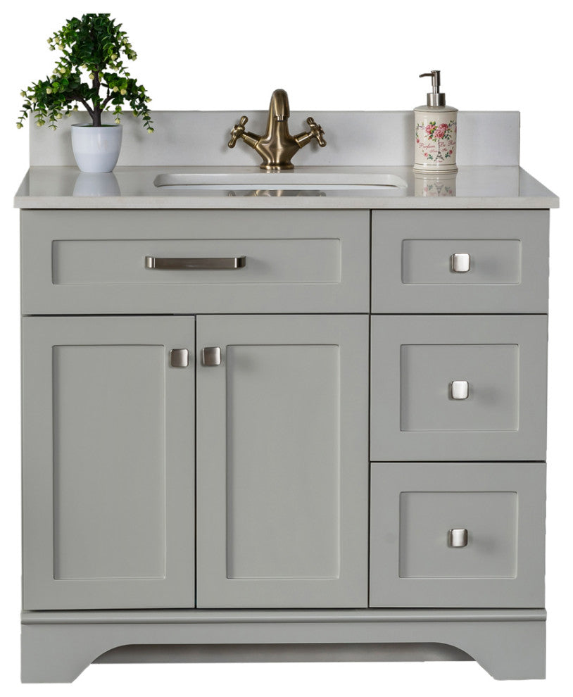 Livia Collection 36" Bathroom Vanity With Sink, Mirror, Countertop, Gray
