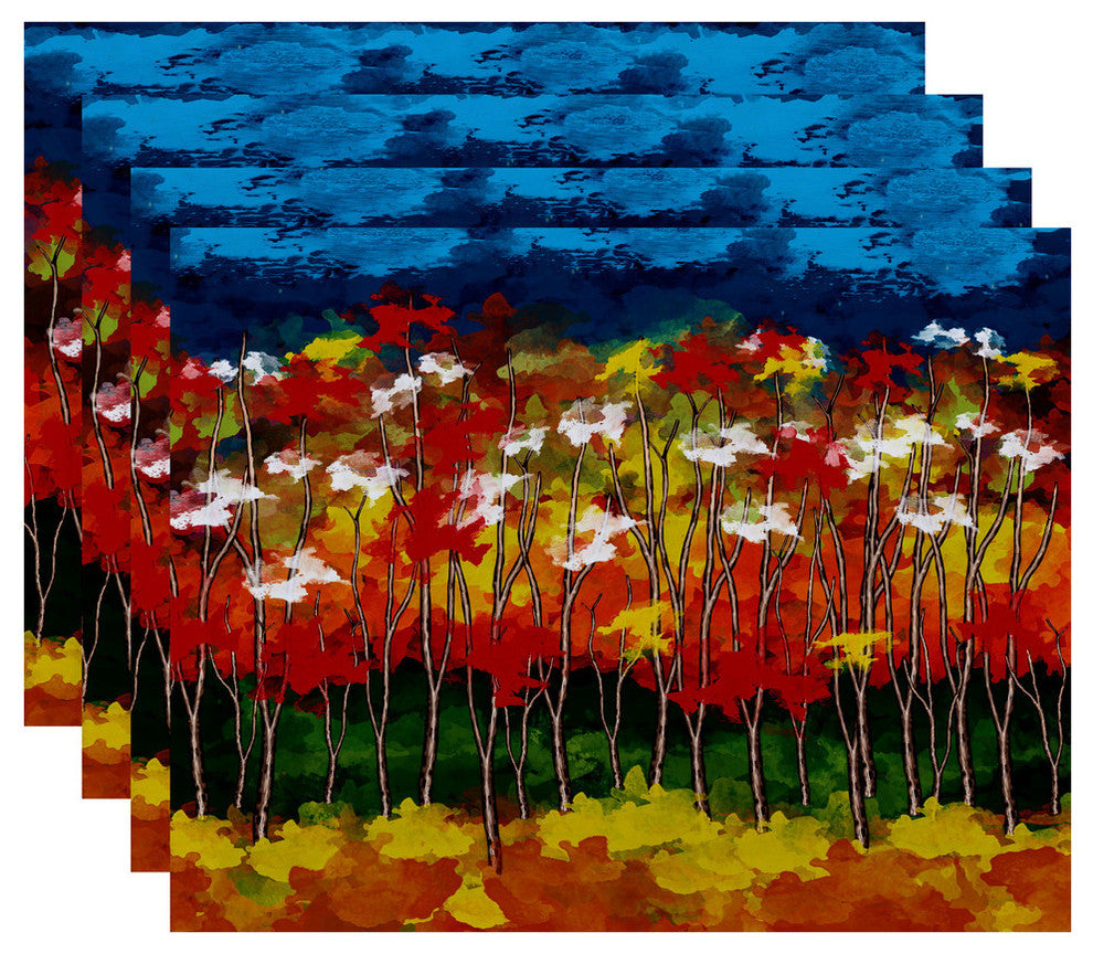 Autumn Floral Print Placemat, Set of 4, Red