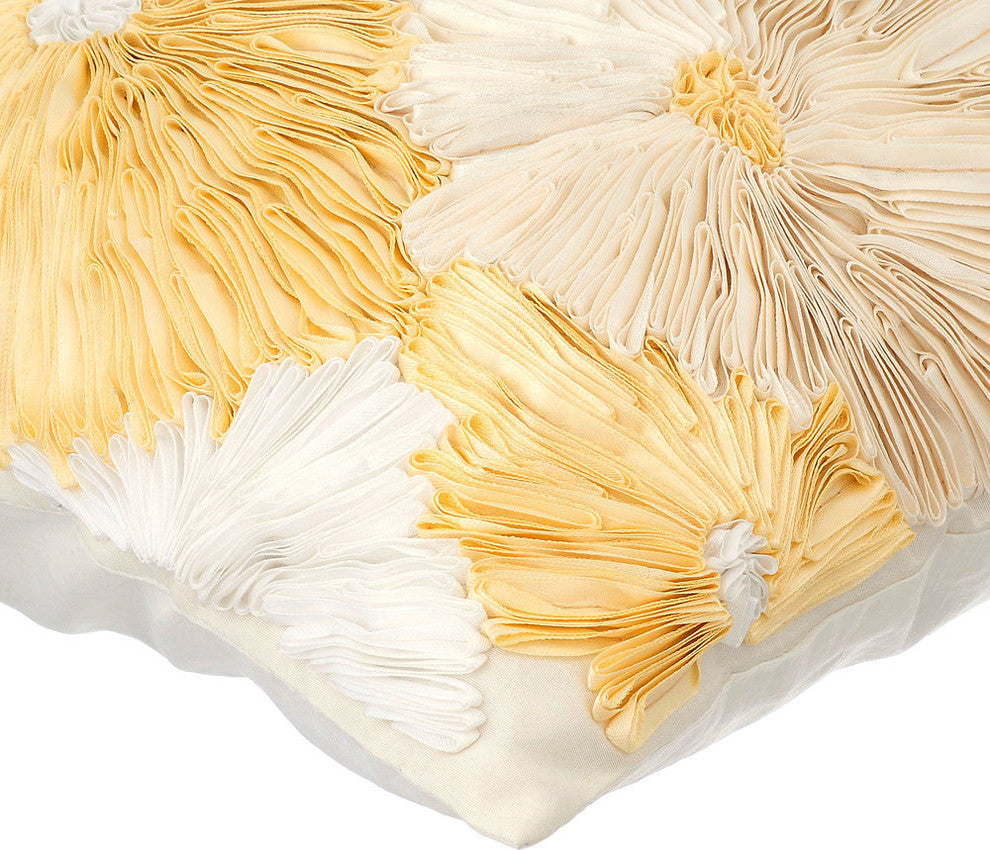 Luxury Throw Pillow Covers 14" x 14" Pillowcase Ivory Silk Floral - Dandelion